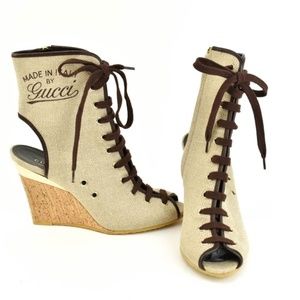 💵SOLD ON EBAY💵 GUCCI Lace-up Logo Wedge Boots